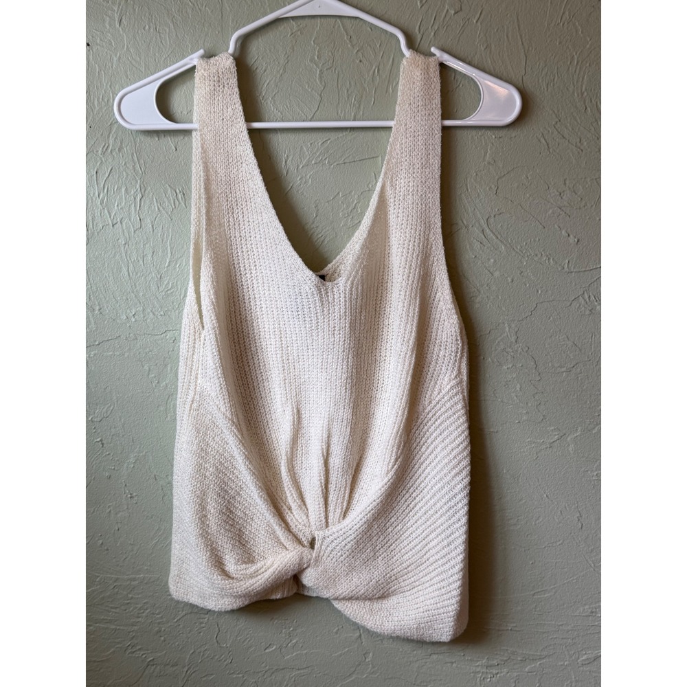 Moon & Madison Cream White‎ Ribbed Knit Twist Front V-Neck Tank Top Sweater M